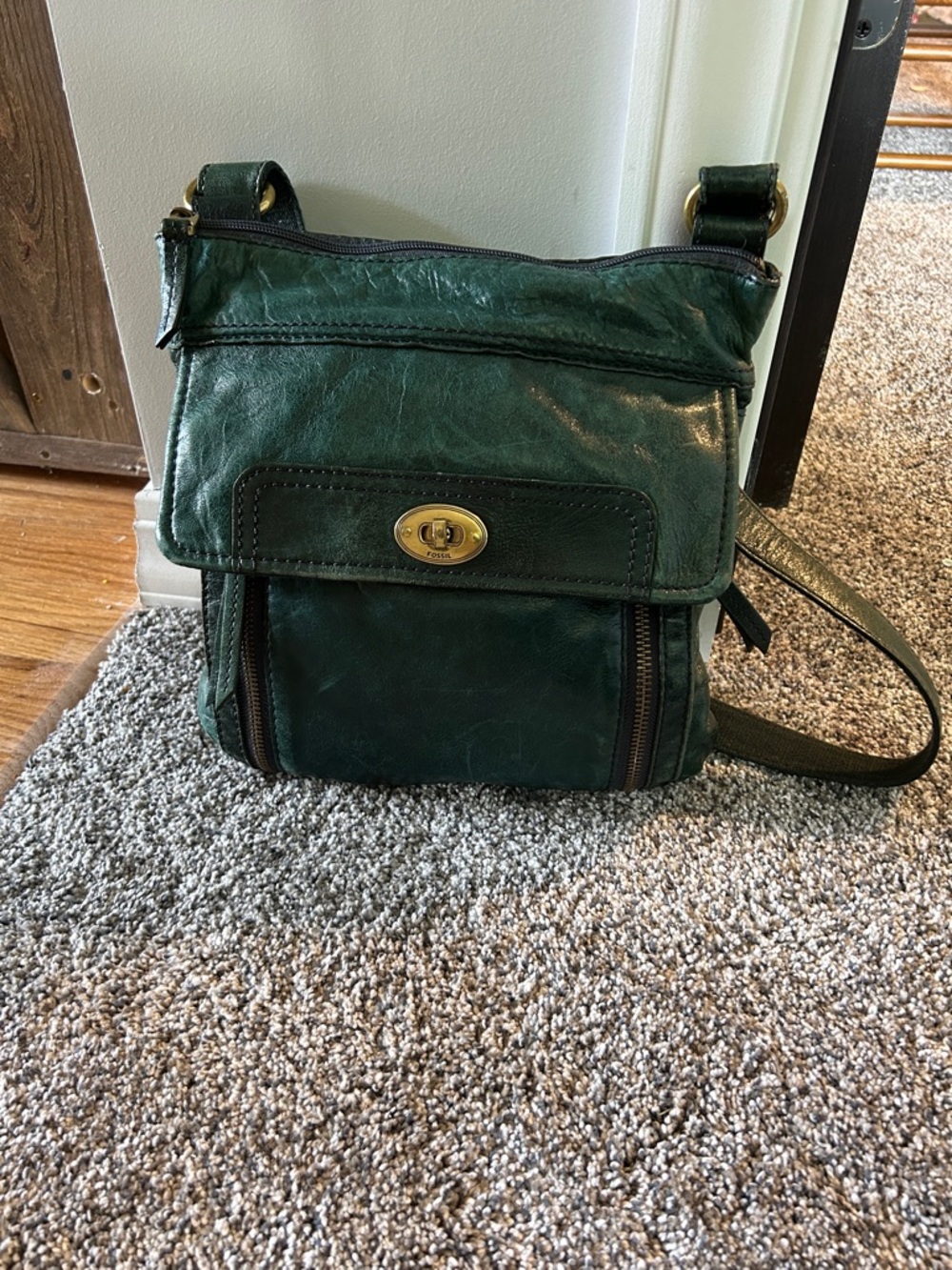 Fossil Green Lamb Leather Crossbody Bag